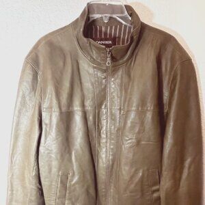 Danier Classic Brown Leather Bomber Jacket with Standup Collar- Size L
